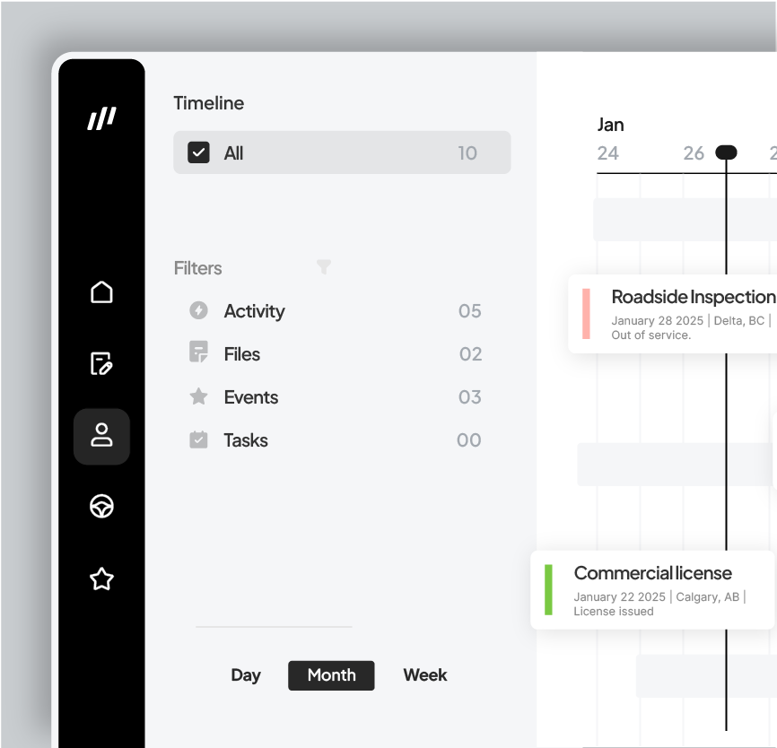 Timeline feature oadin trucking software
